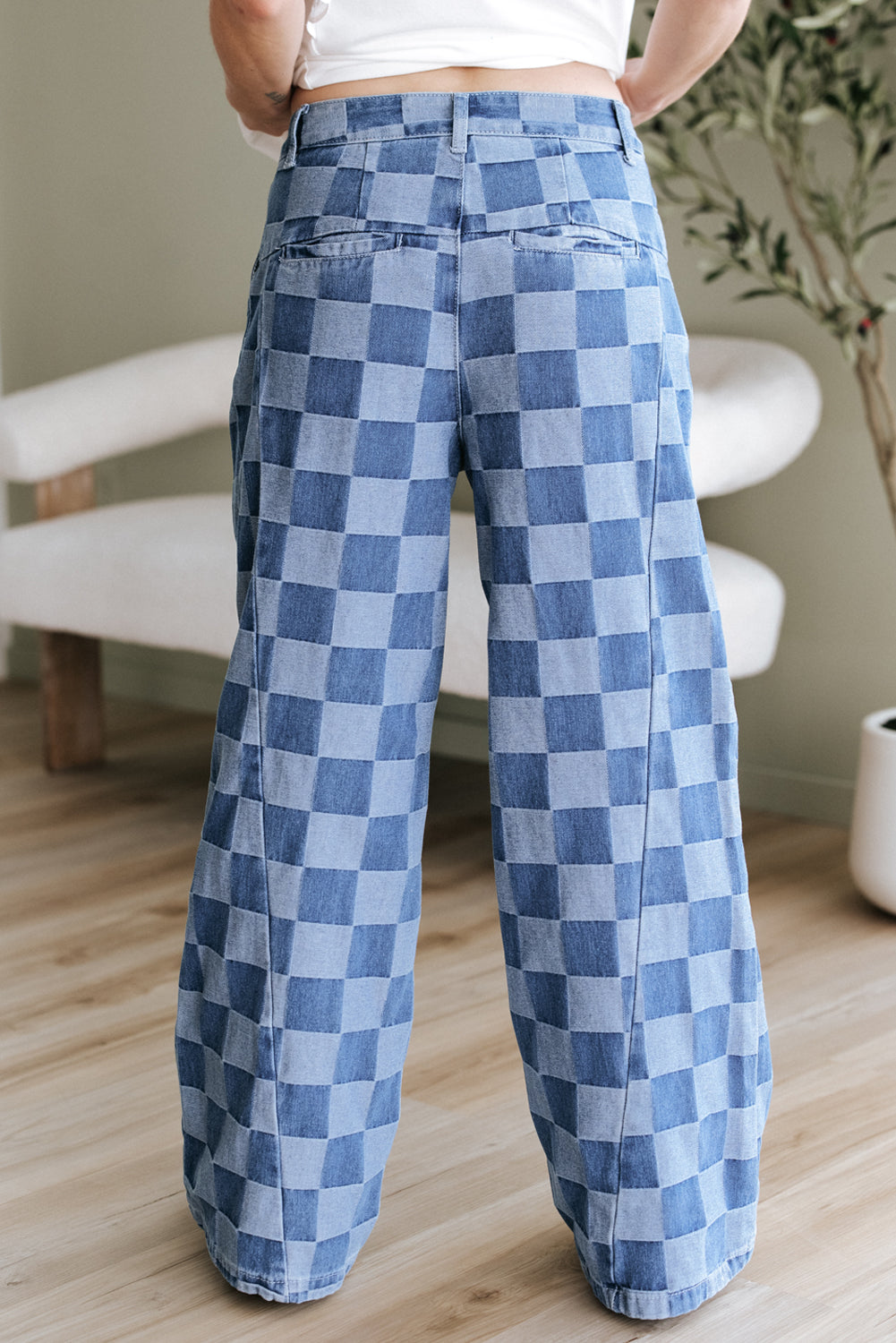 Checkered Denim Wide Leg Jeans/2 Color Options
