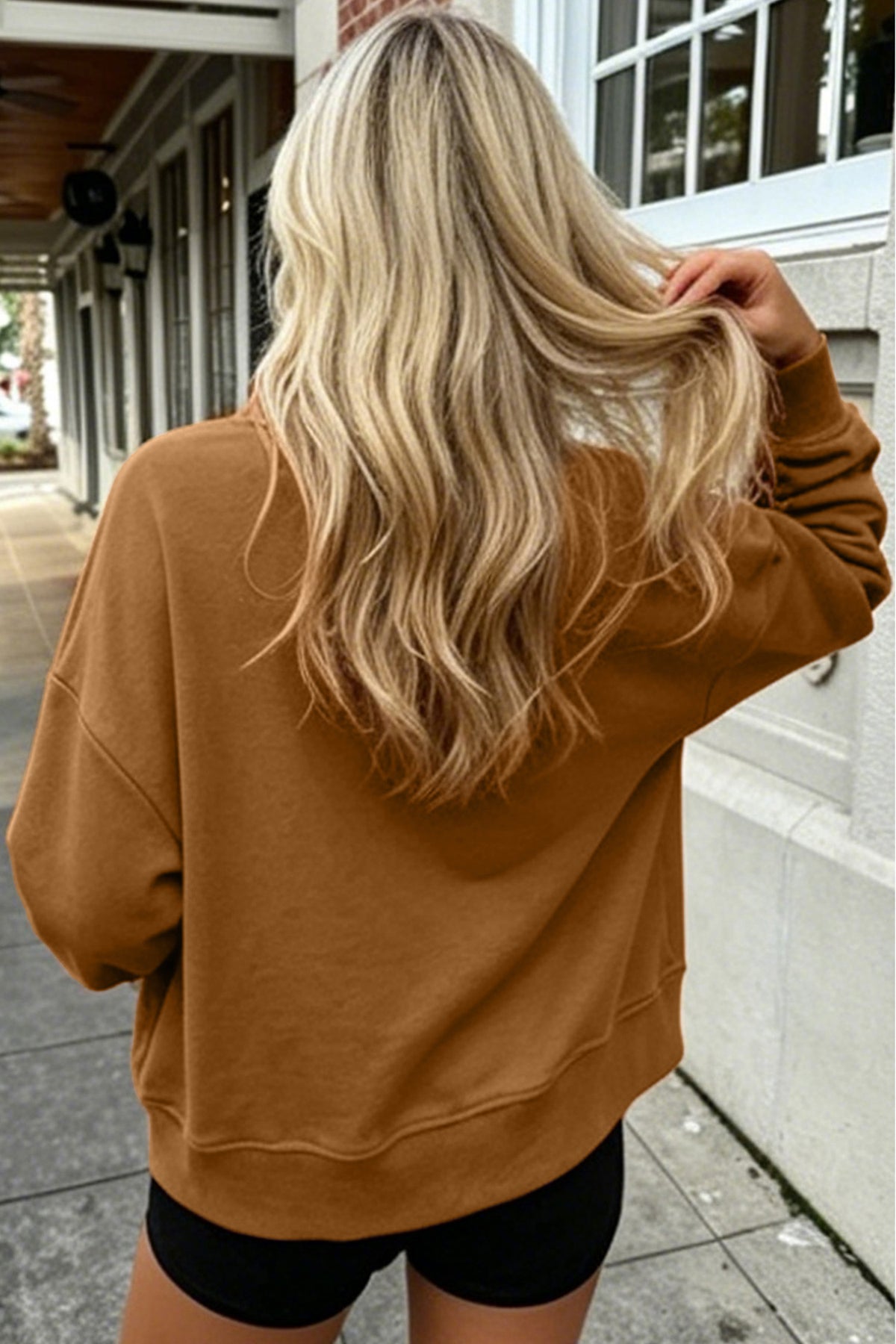 COZY Embroidered Long Sleeve Stand Neck Shift Pullover Sweatshirt