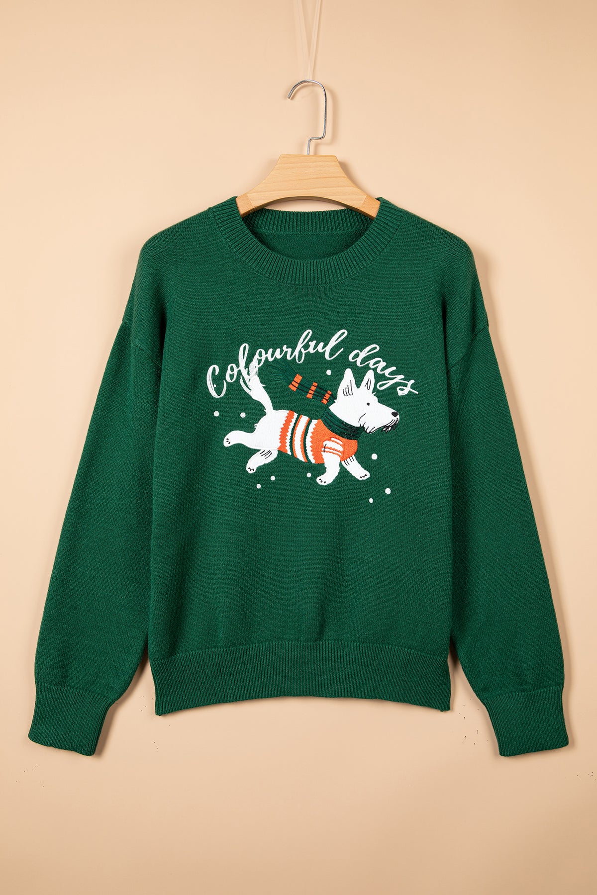 Dog Embroidery Fashion Round Neck Sweater