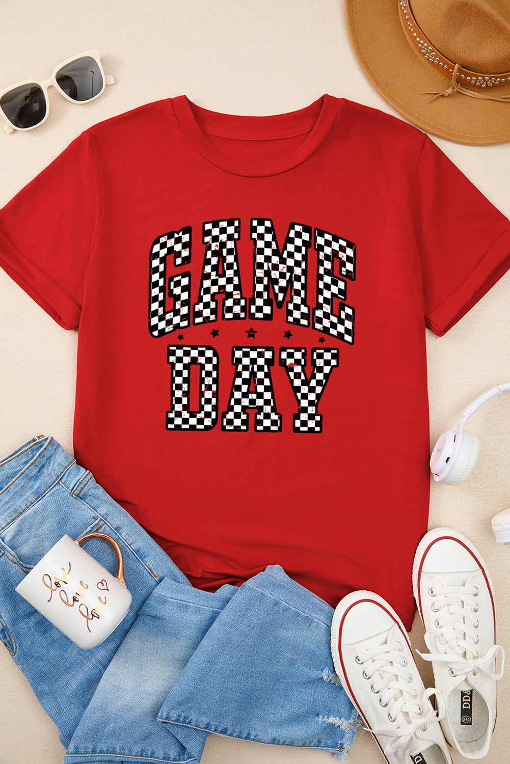 Checkered Game Day Graphic T Shirt