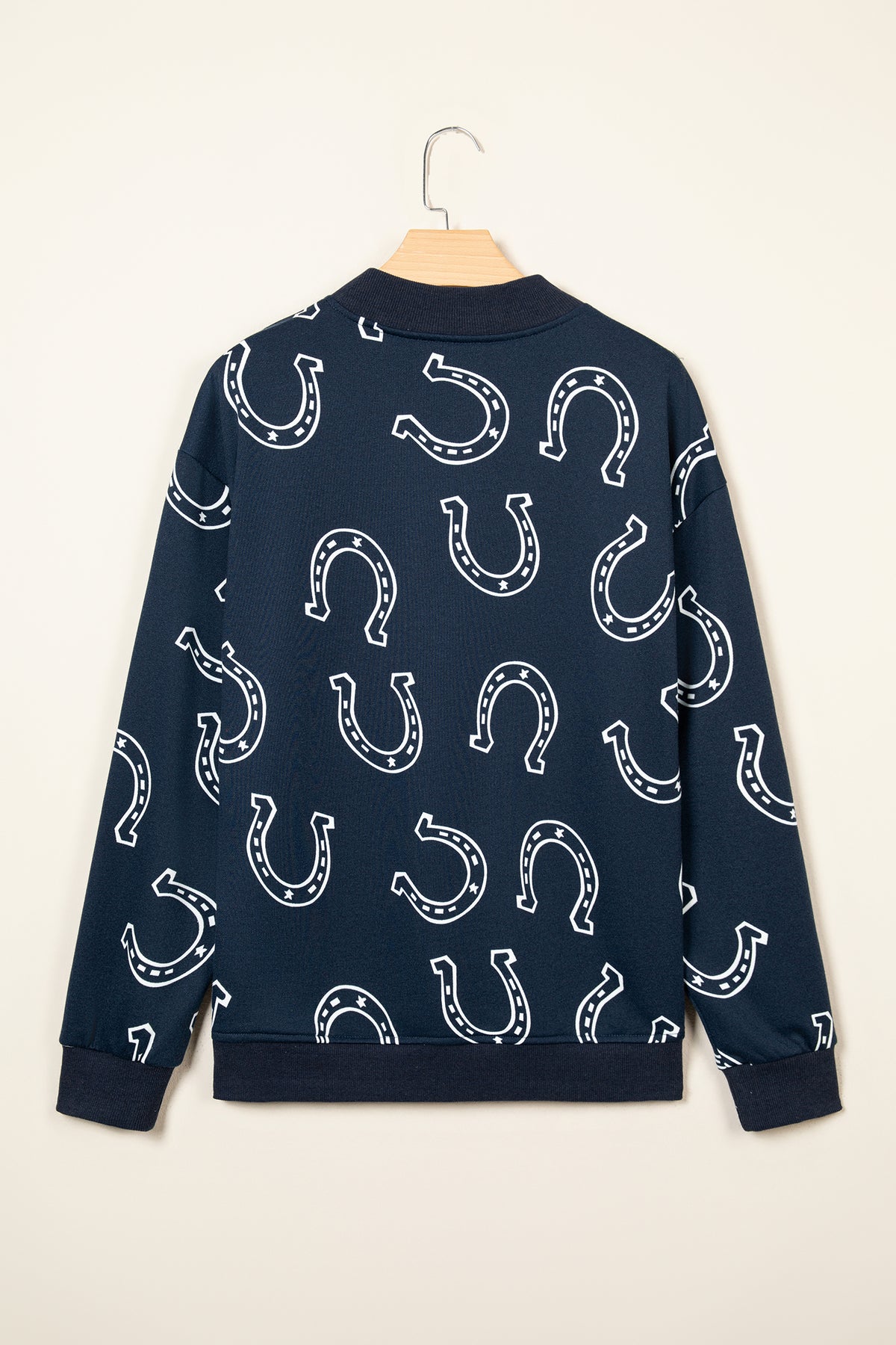 Horseshoe Print Mock Neck Casual Pullover Sweatshirt/2 Colors Options