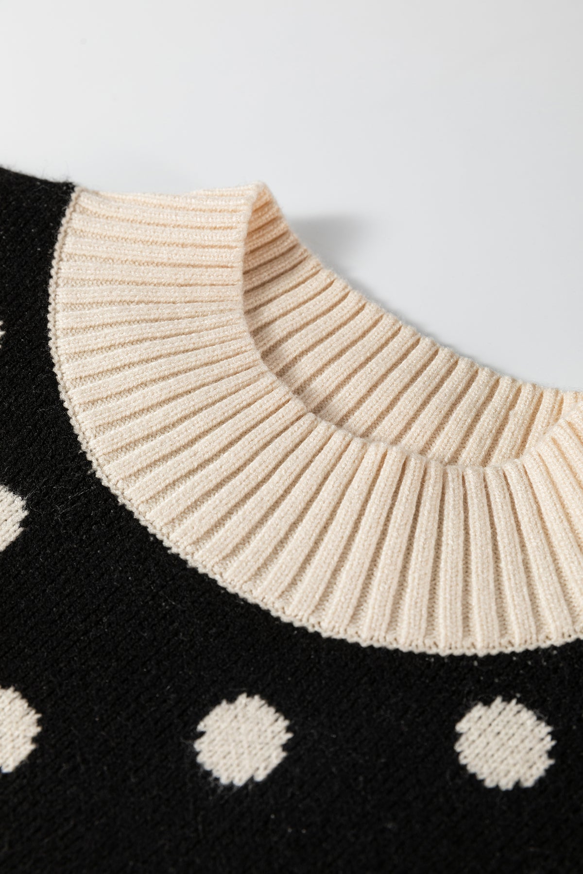 Polka Dot Pattern Ribbed Colorblock Trim Split Tunic Sweater/3 Color Options