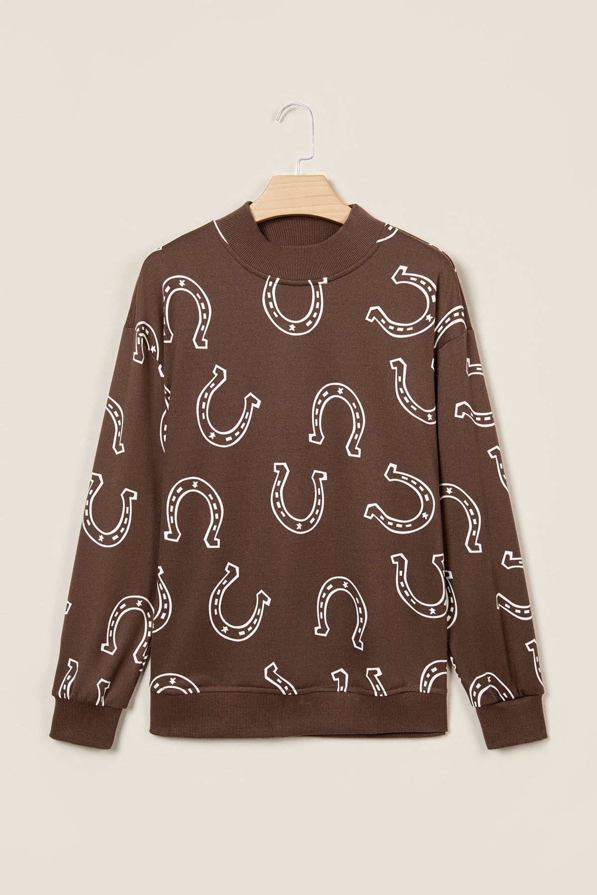 Horseshoe Print Mock Neck Casual Pullover Sweatshirt/2 Colors Options