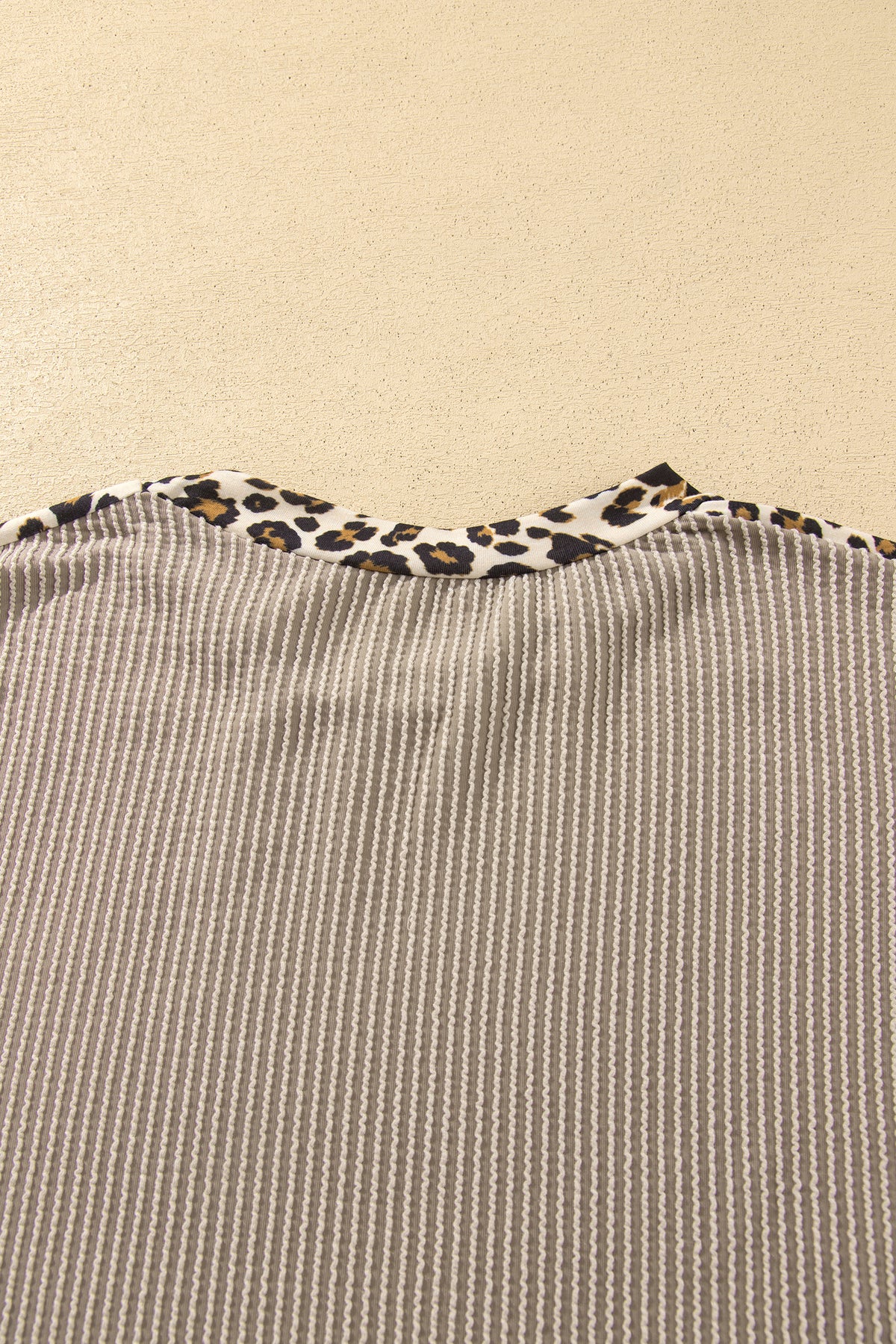 Cozy Ribbed Patchwork Leopard Trim Long Sleeve 2pcs Pant Set