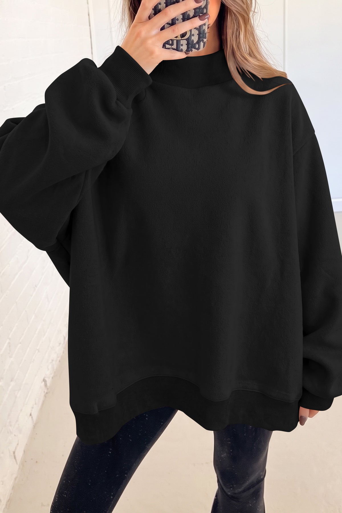Oversize Drop Shoulder Reversible Mock Neck Sweatshirt/14 Color Options