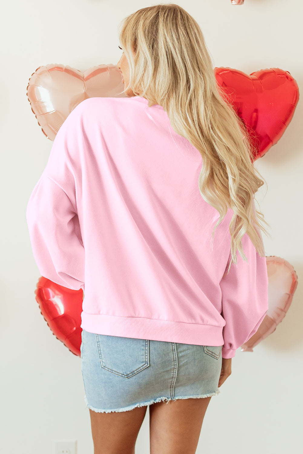 Embroidered Bow Lantern Sleeve Oversized Pullover Sweatshirt/2 Color Options