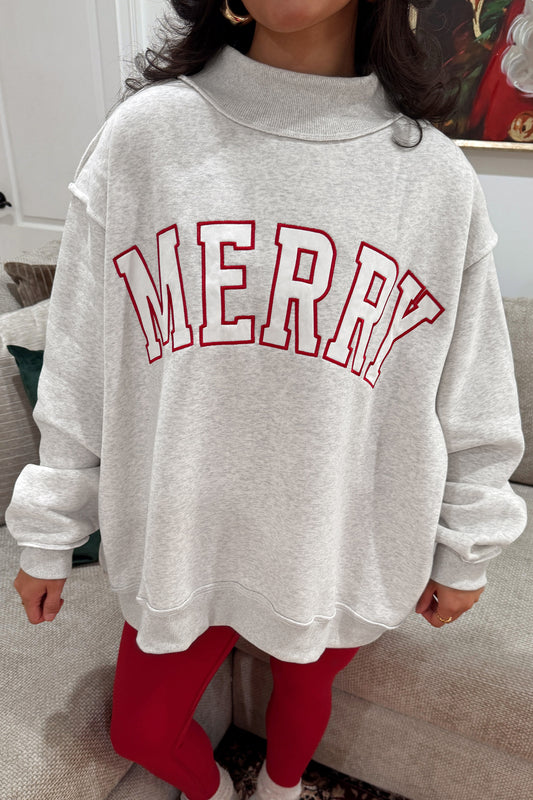MERRY Embroidered Letter High Neck Tunic Pullover Sweatshirt/3 Color Styles