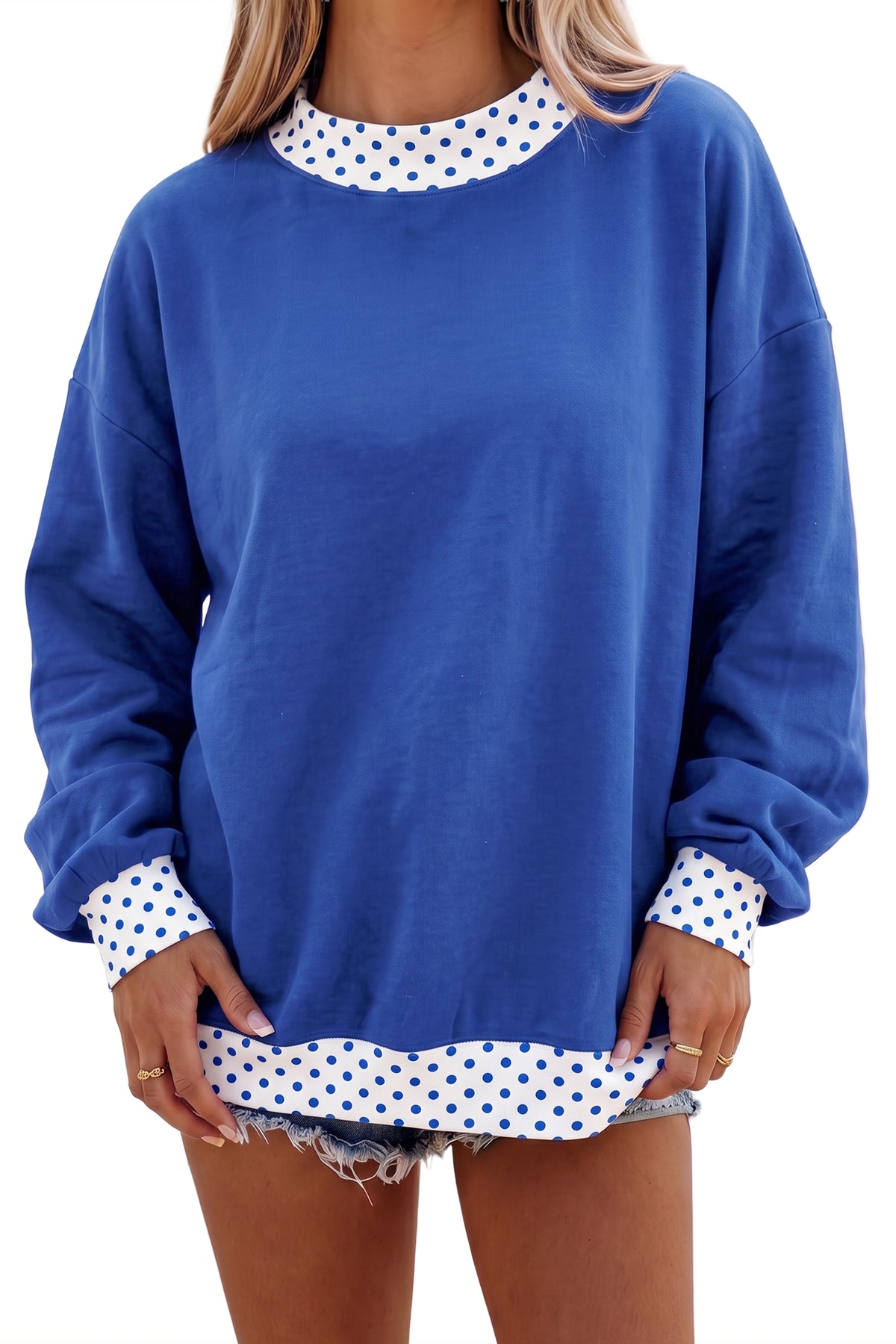 Colorblock Polka Dot Contrast Trim Oversized Sweatshirt/9 Color Options