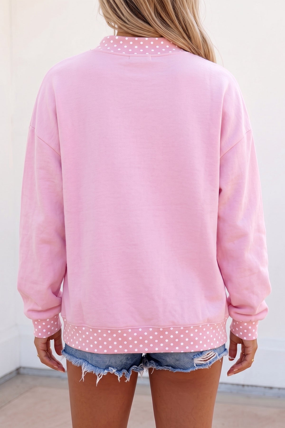 Polka Dot Letter Print Mock Neck Pullover Sweatshirt