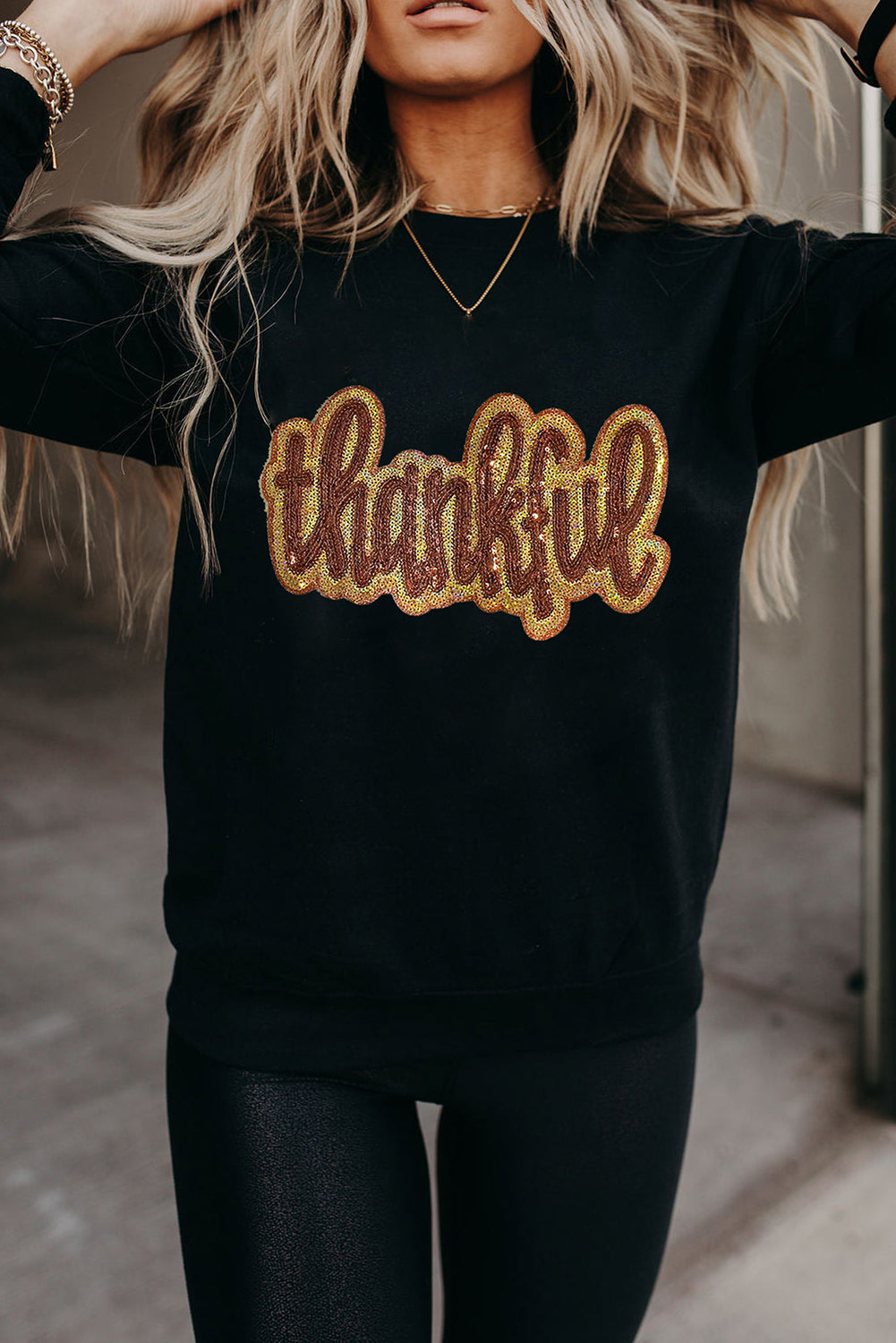 Glittering thankful Graphic Drop Shoulder Sweatshirt