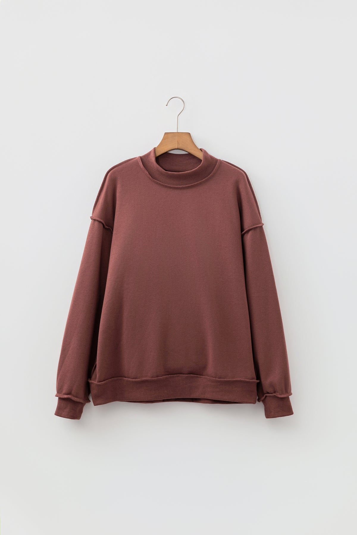 Oversize Drop Shoulder Reversible Mock Neck Sweatshirt/14 Color Options