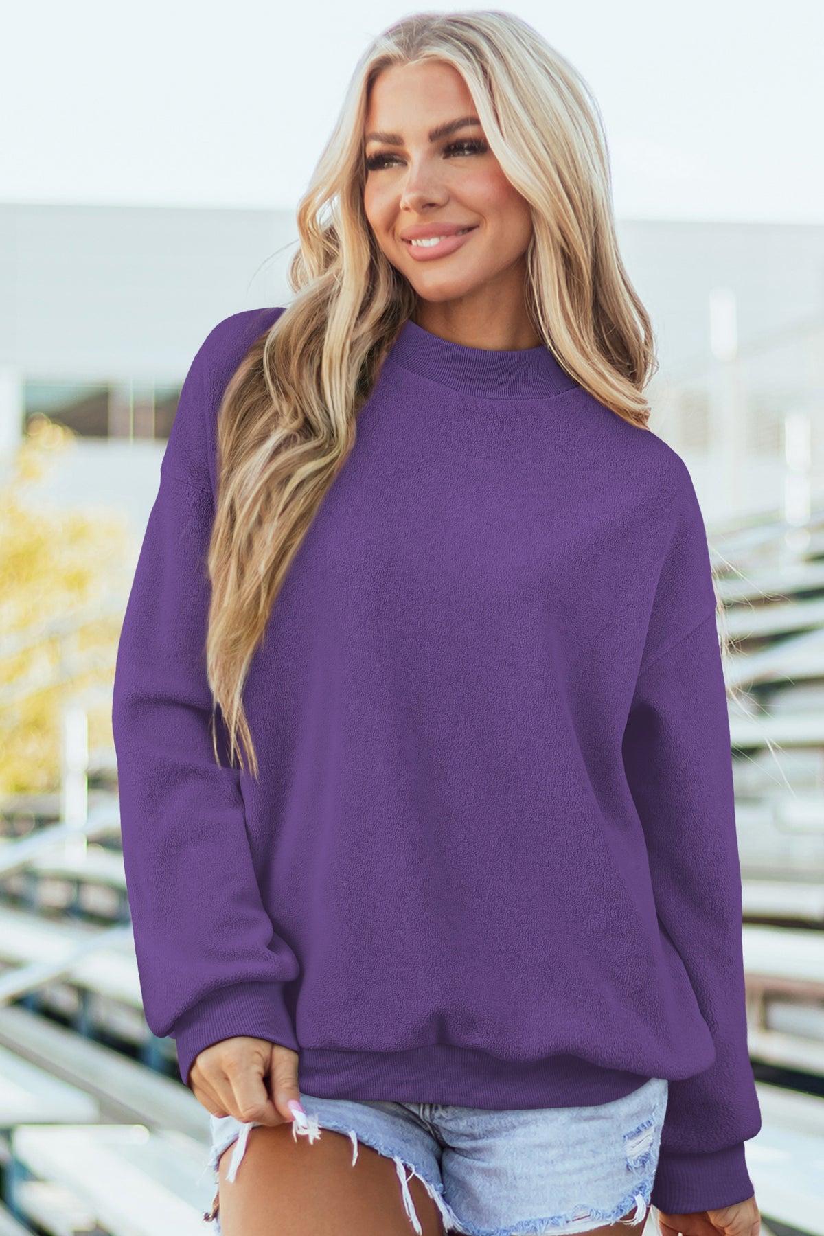 Oversize Drop Shoulder Reversible Mock Neck Sweatshirt/14 Color Options