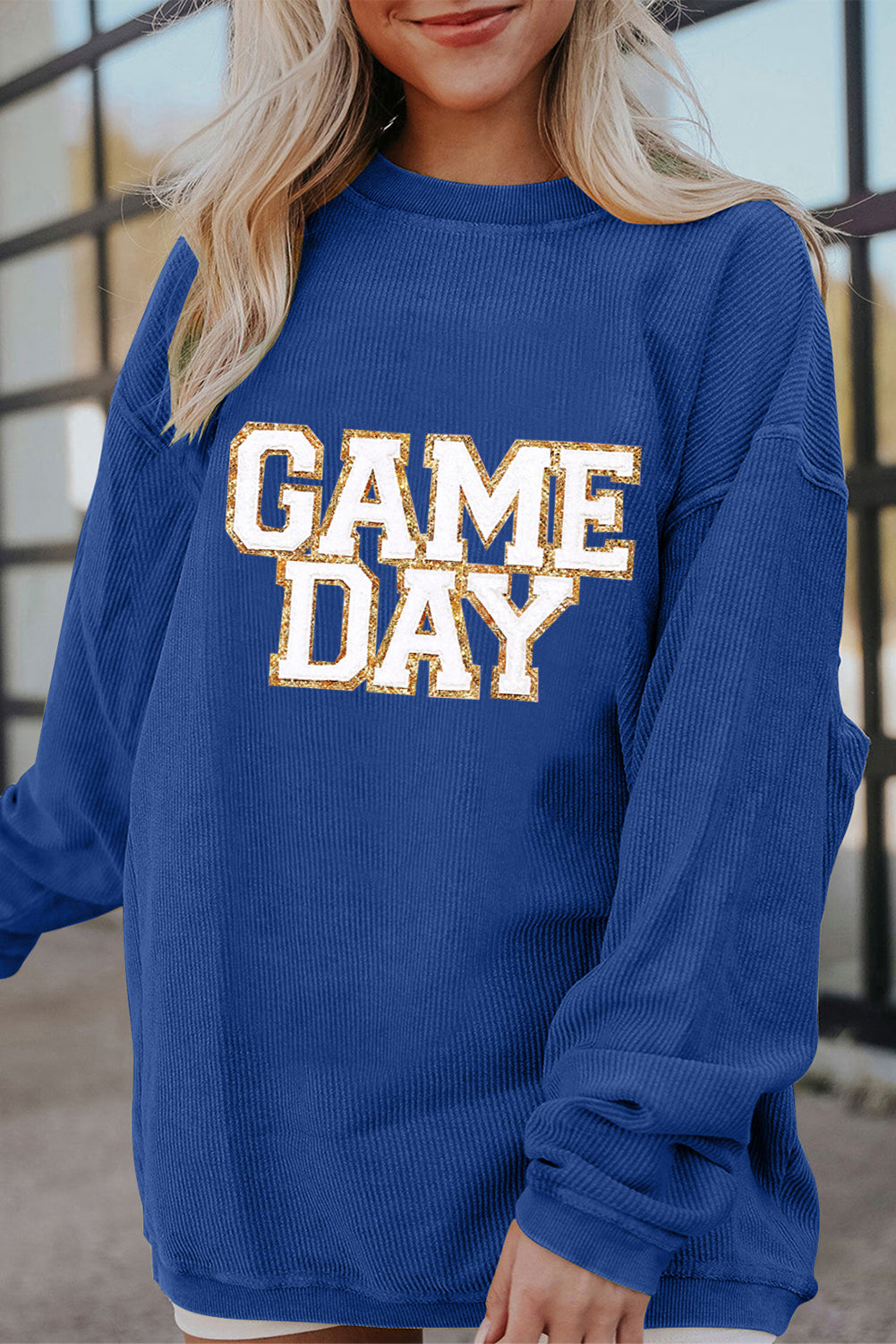 GAME DAY Glitter Detail Ribbed Drop Shoulder Sweatshirt