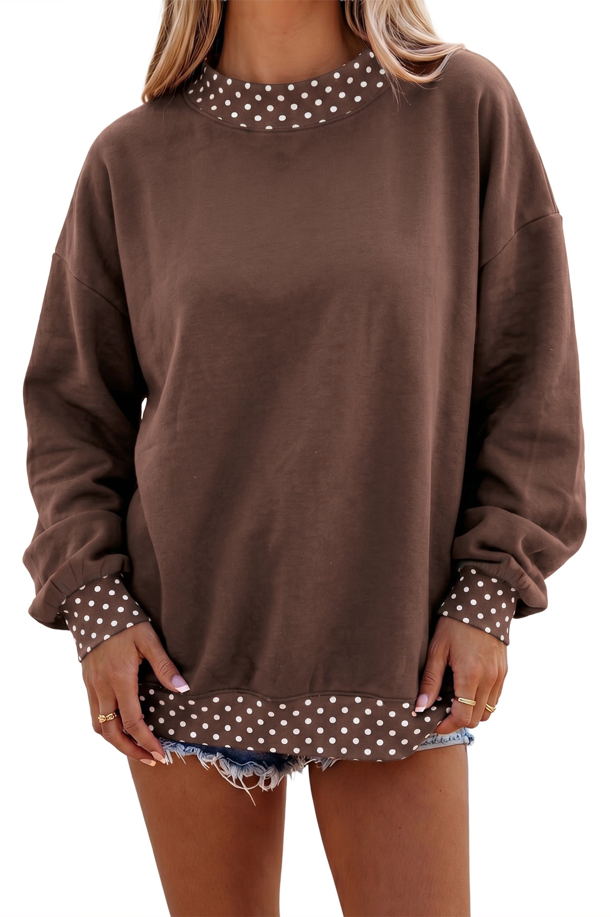 Colorblock Polka Dot Contrast Trim Oversized Sweatshirt/9 Color Options