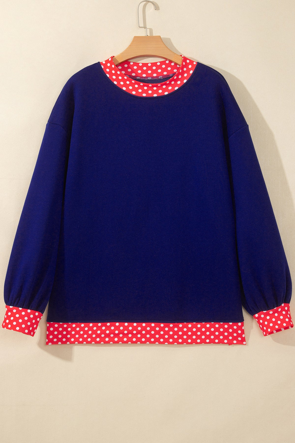 Colorblock Polka Dot Contrast Trim Oversized Sweatshirt/9 Color Options