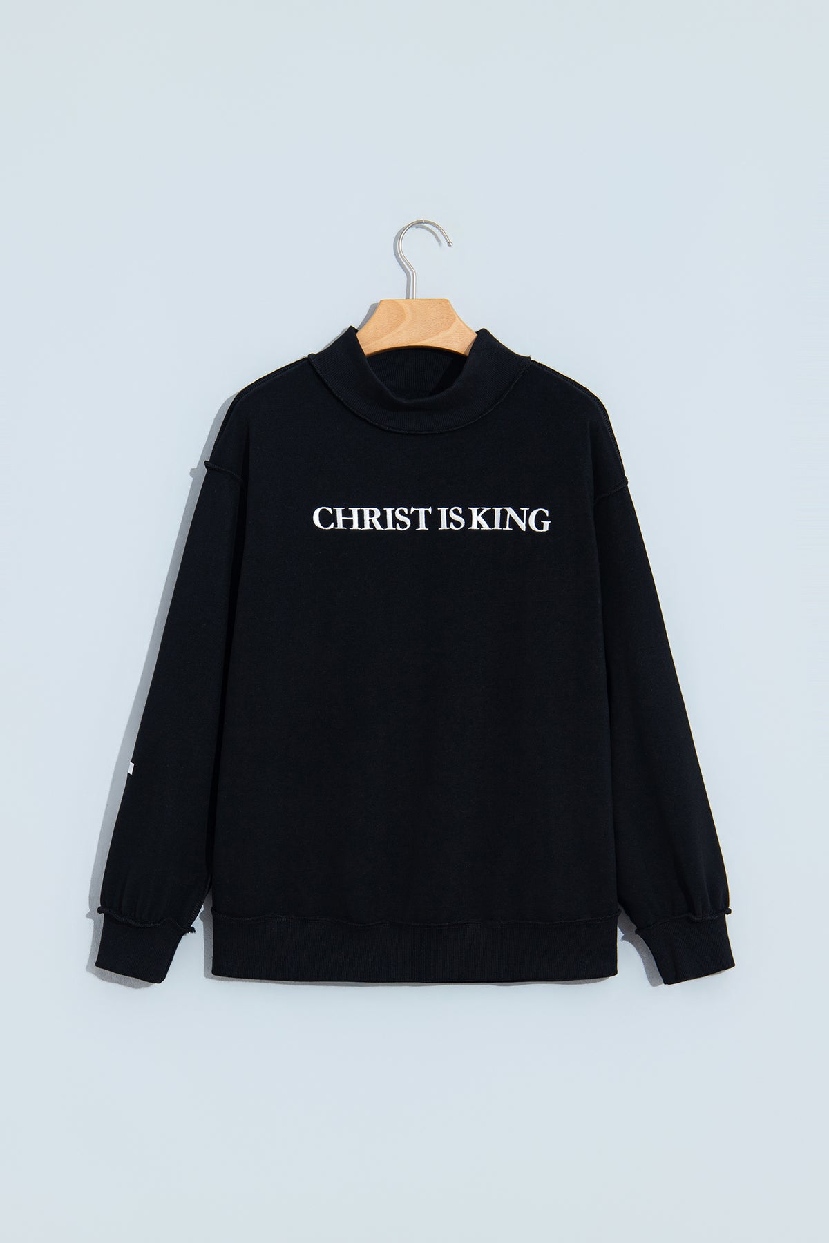 CHRIST IS KING Embroidery High Neck Baggy Sweatshirt/2 Color Options