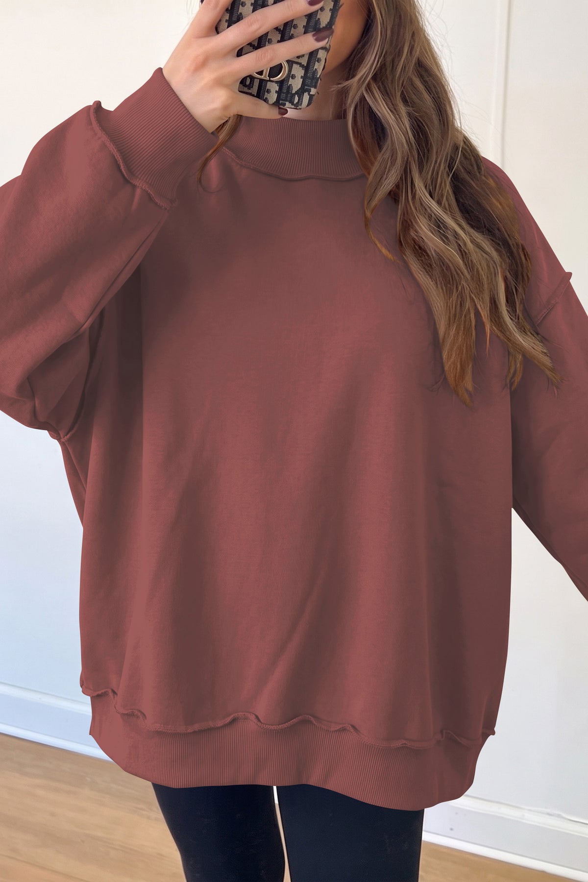 Oversize Drop Shoulder Reversible Mock Neck Sweatshirt/14 Color Options