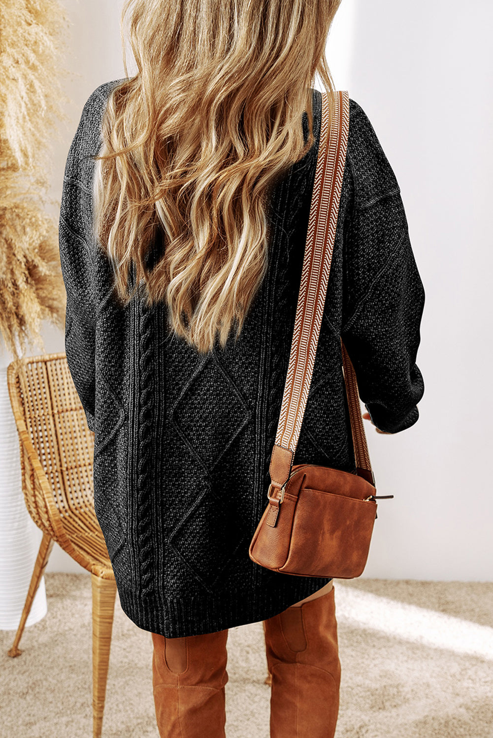 Cable Knit Drop Shoulder Loose Fit Sweater Dress/6 Color Options