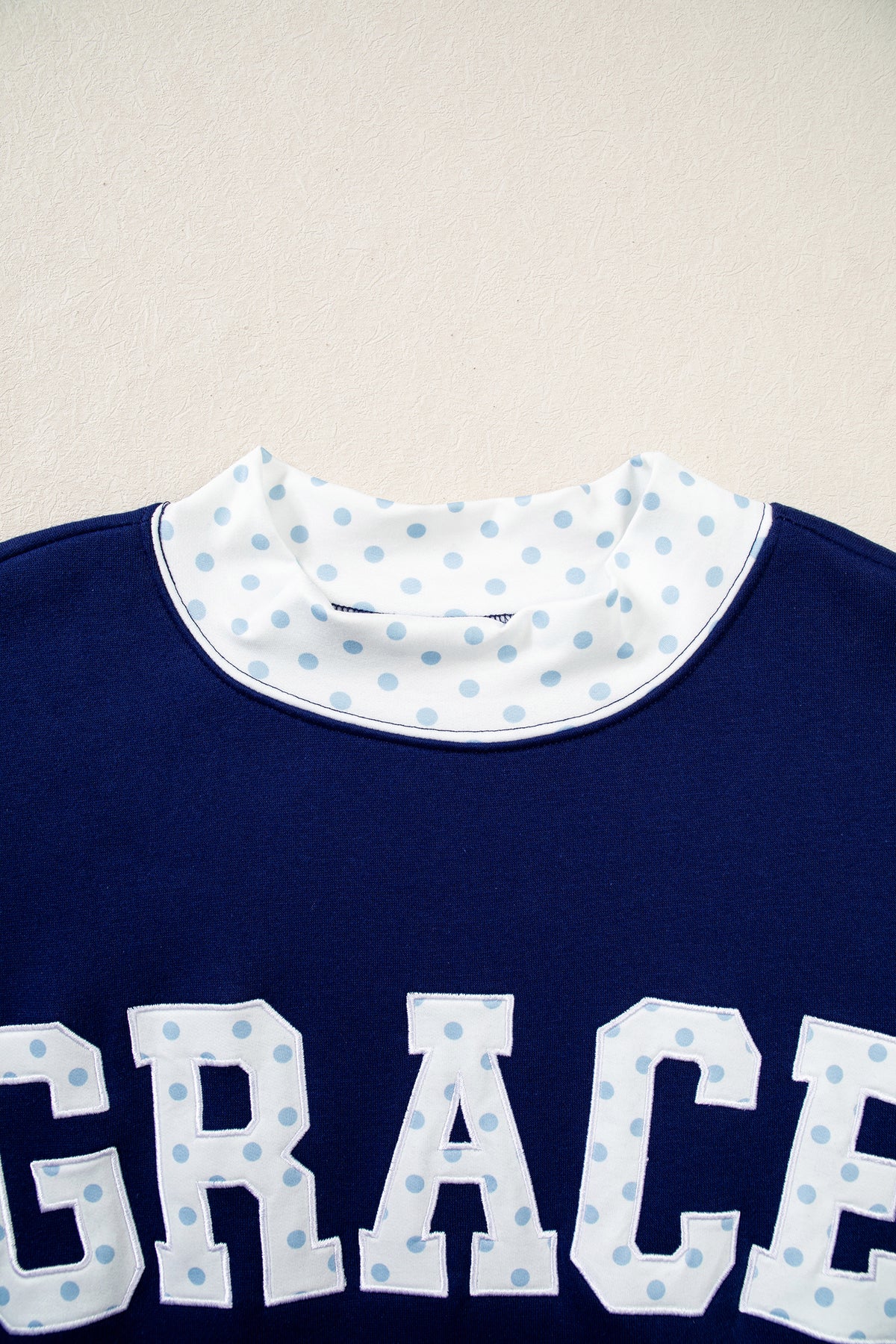 Polka Dot Trim High Neck Letter Graphic Baggy Sweatshirt/3 Color/Styles