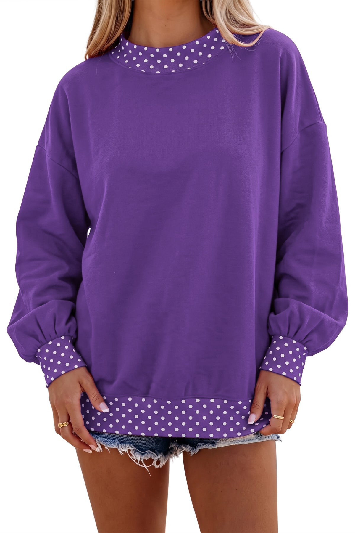 Colorblock Polka Dot Contrast Trim Oversized Sweatshirt/9 Color Options