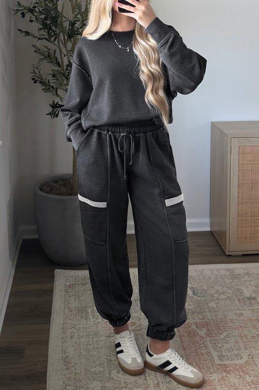 Solid Colorblock Jogger Pants Set