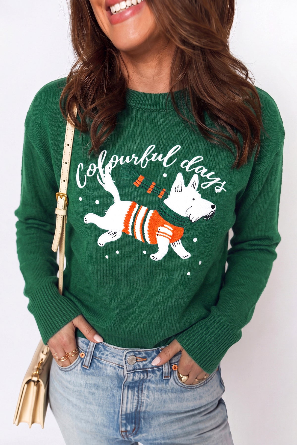 Dog Embroidery Fashion Round Neck Sweater