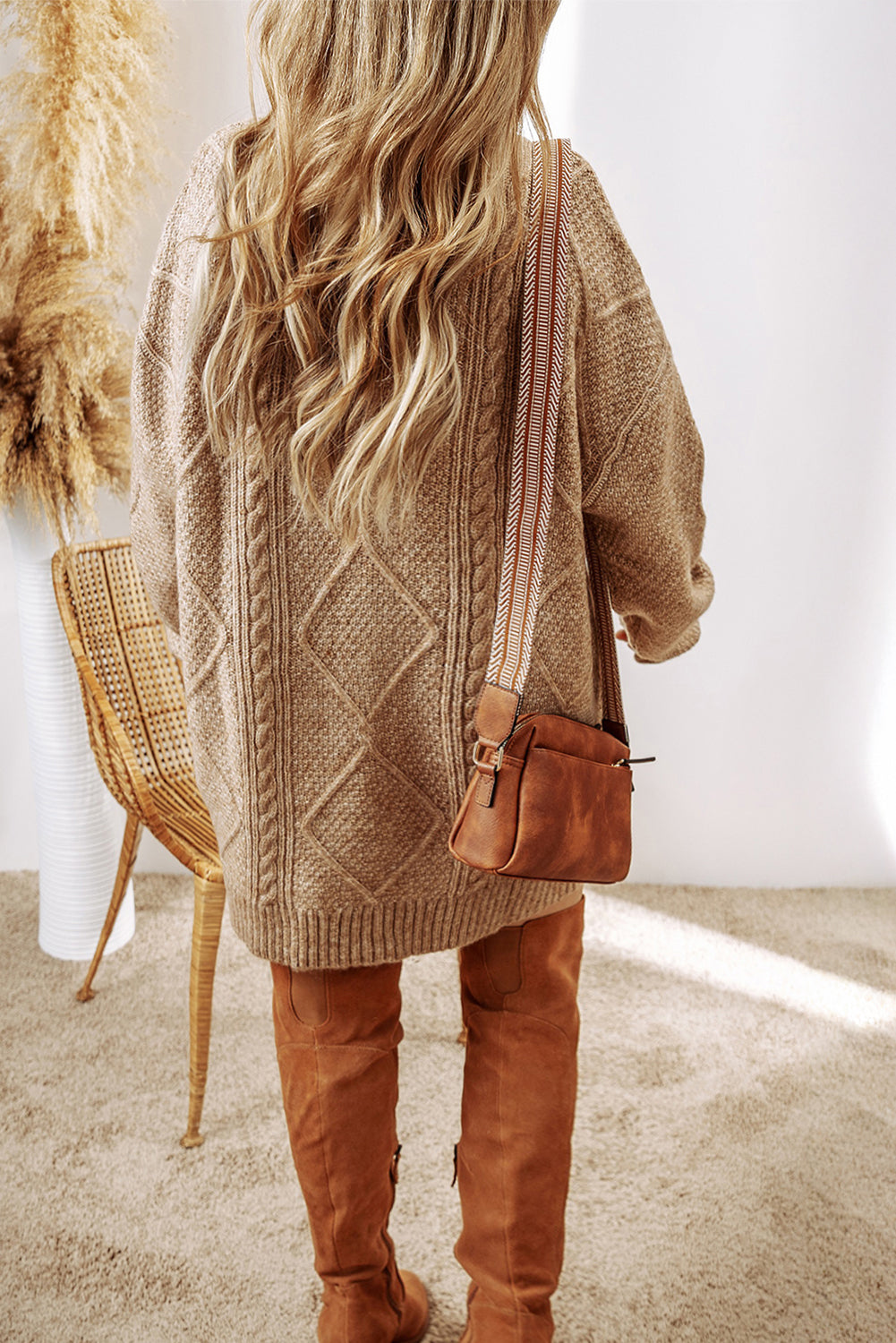 Cable Knit Drop Shoulder Loose Fit Sweater Dress/6 Color Options
