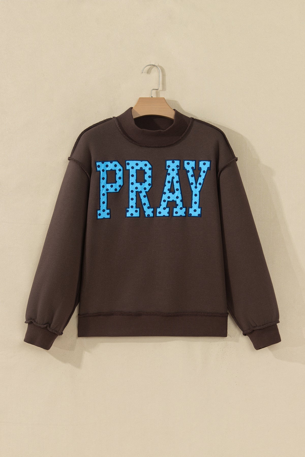 PRAY Polka Dot Embroidered Mock Neck Sweatshirt