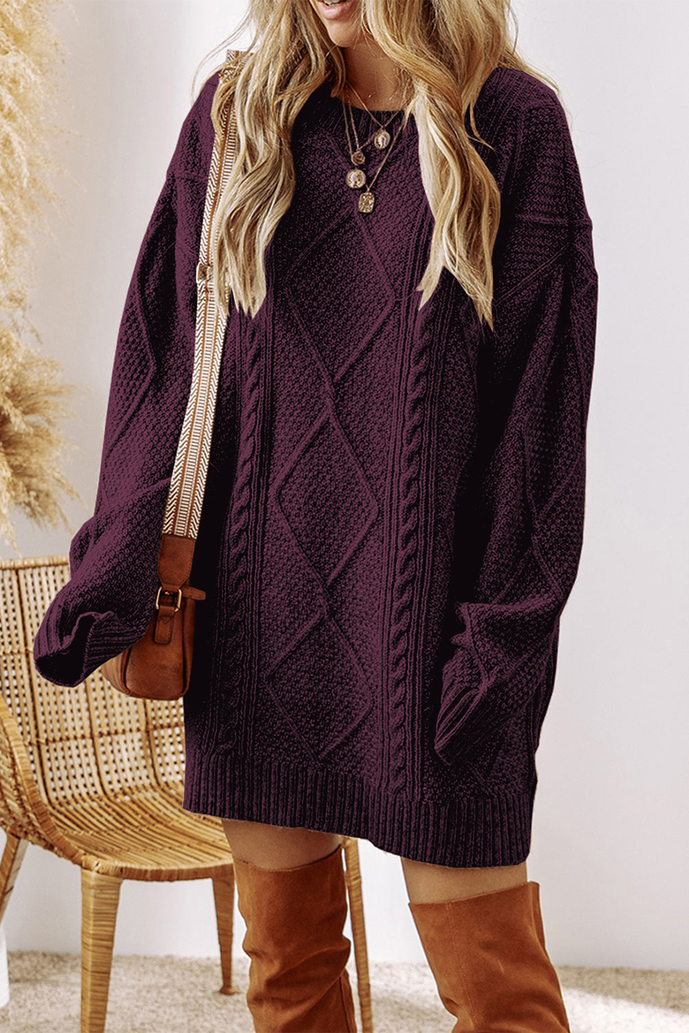 Cable Knit Drop Shoulder Loose Fit Sweater Dress/6 Color Options