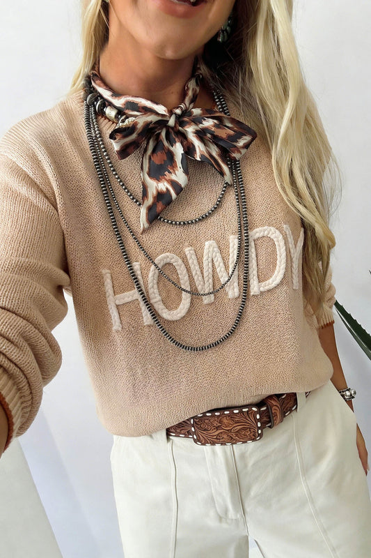 HOWDY Letter Graphic Crew Neck Relaxed Sweater