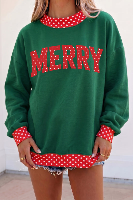 Merry Christmas Slogan Polka Dot Contrast Trim Tunic Sweatshirt