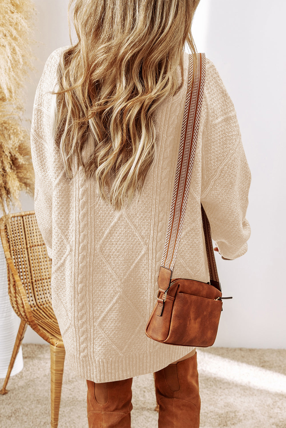 Cable Knit Drop Shoulder Loose Fit Sweater Dress/6 Color Options