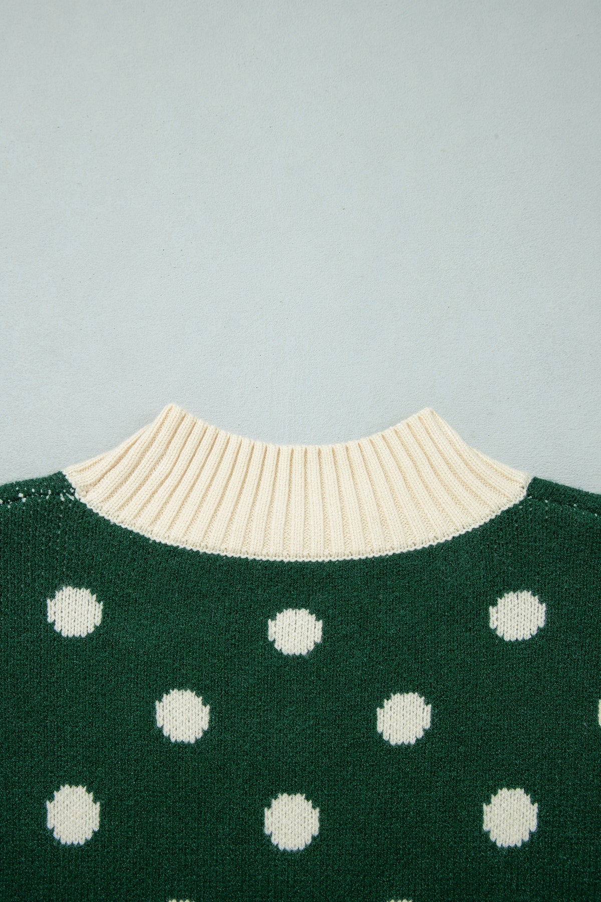 Polka Dot Pattern Ribbed Colorblock Trim Split Tunic Sweater/3 Color Options