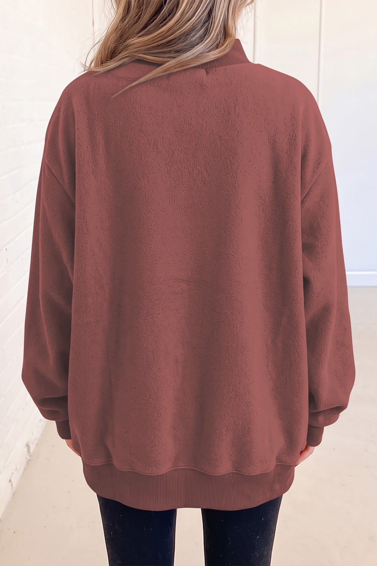 Oversize Drop Shoulder Reversible Mock Neck Sweatshirt/14 Color Options