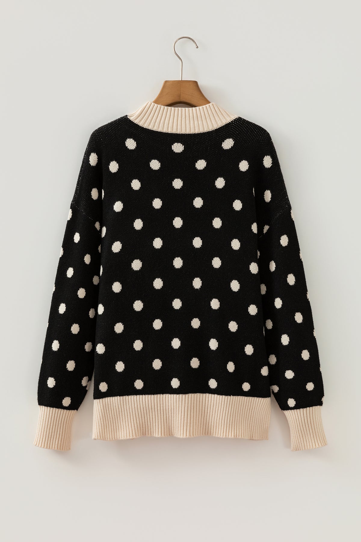 Polka Dot Pattern Ribbed Colorblock Trim Split Tunic Sweater/3 Color Options