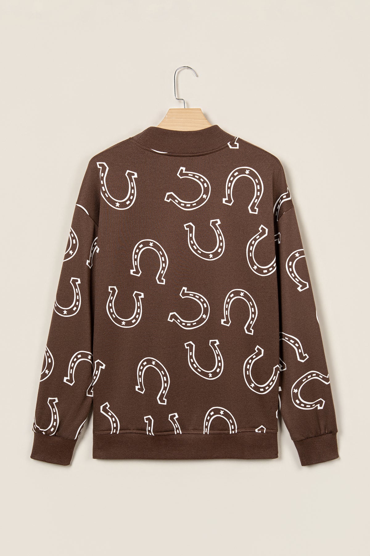 Horseshoe Print Mock Neck Casual Pullover Sweatshirt/2 Colors Options