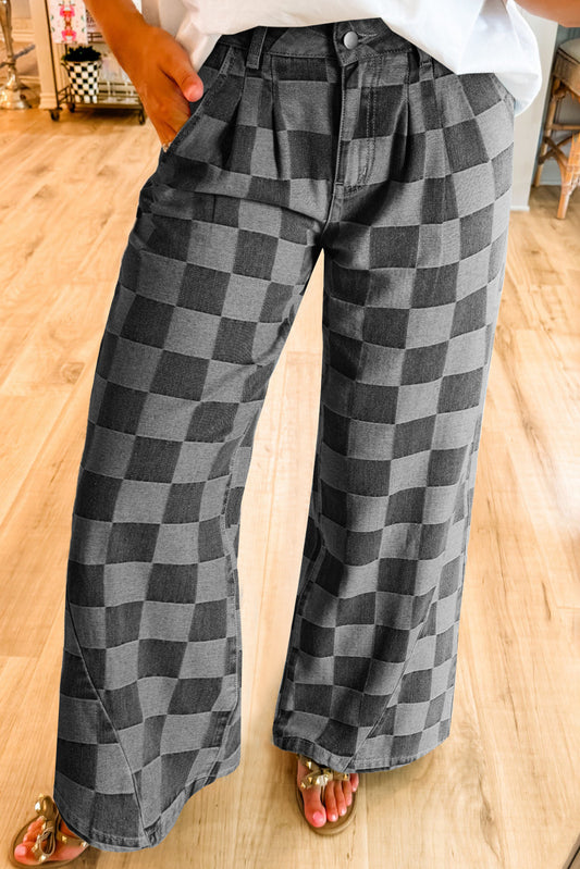Checkered Denim Wide Leg Jeans/2 Color Options