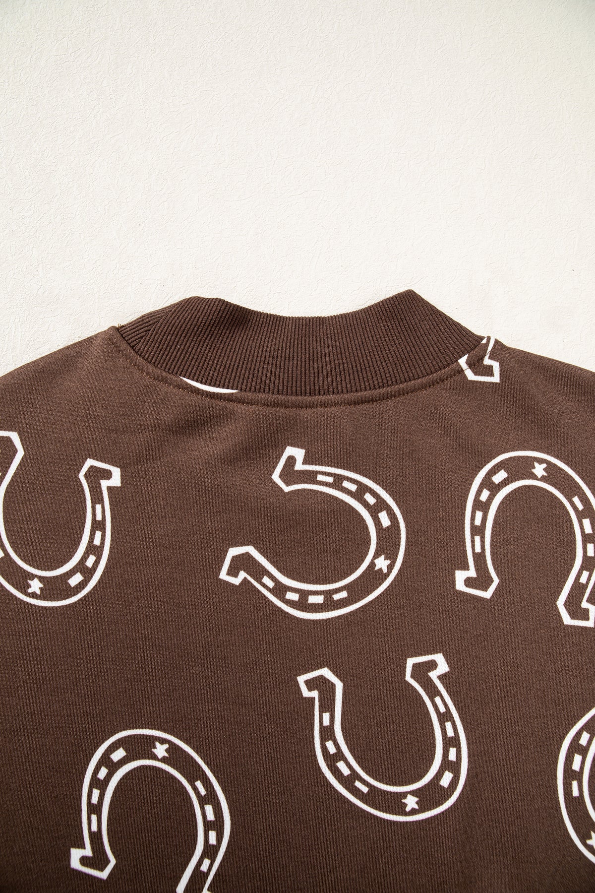 Horseshoe Print Mock Neck Casual Pullover Sweatshirt/2 Colors Options