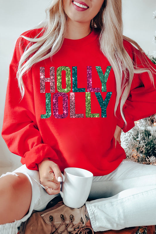 HOLLY JOLLY Printing Christmas Pullover Sweatshirt