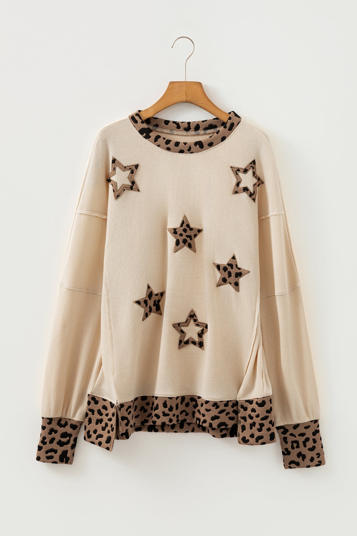 Leopard Star Patchwork Detail Raw Seam Baggy Sweatshirt