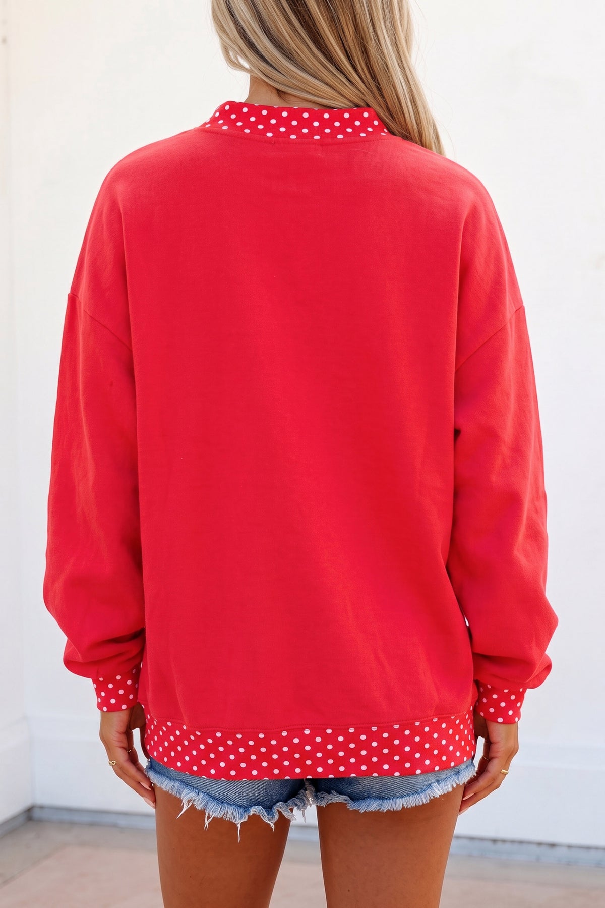 Polka Dot Game Day Graphic Pullover Mock Neck Sweatshirt