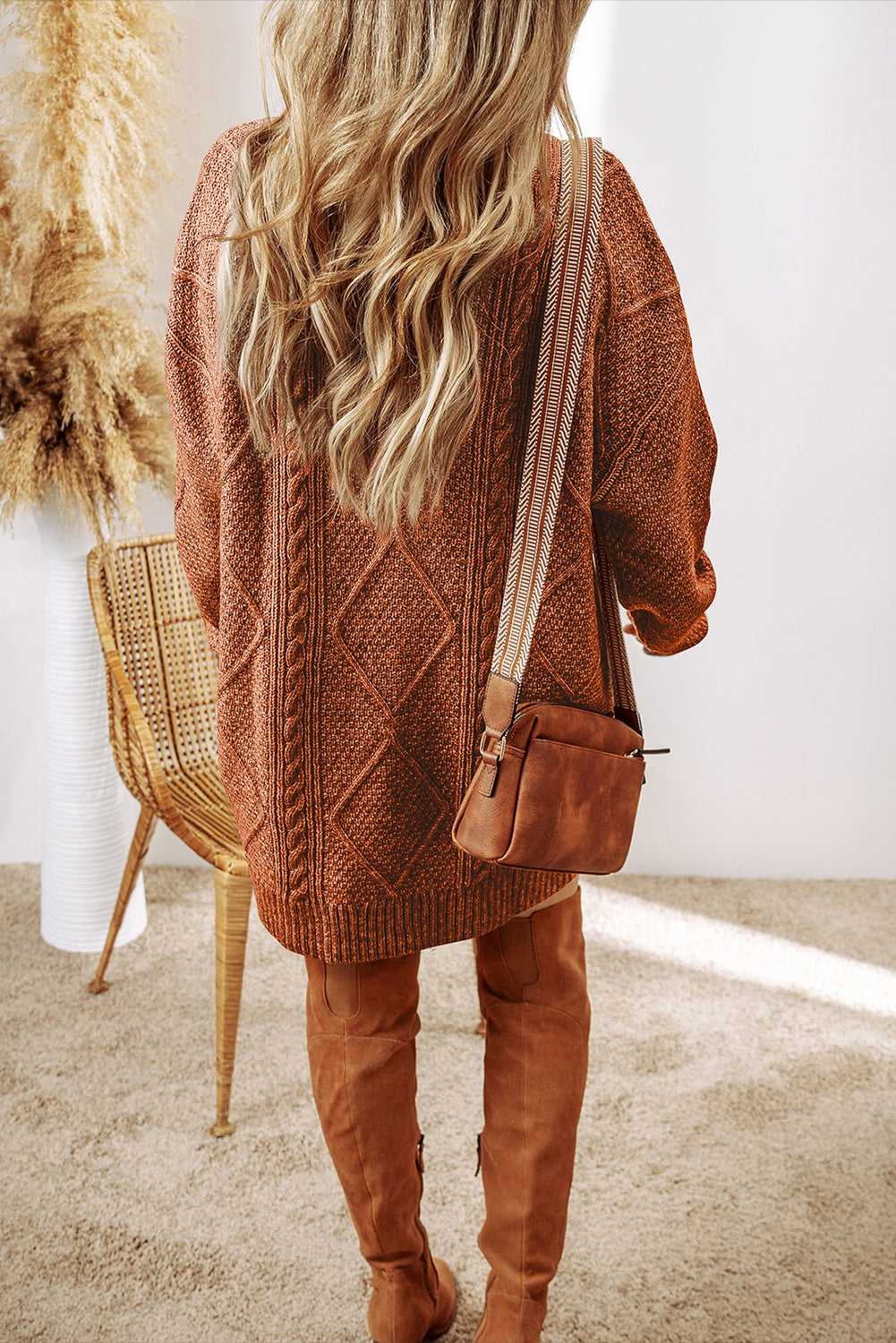 Cable Knit Drop Shoulder Loose Fit Sweater Dress/6 Color Options