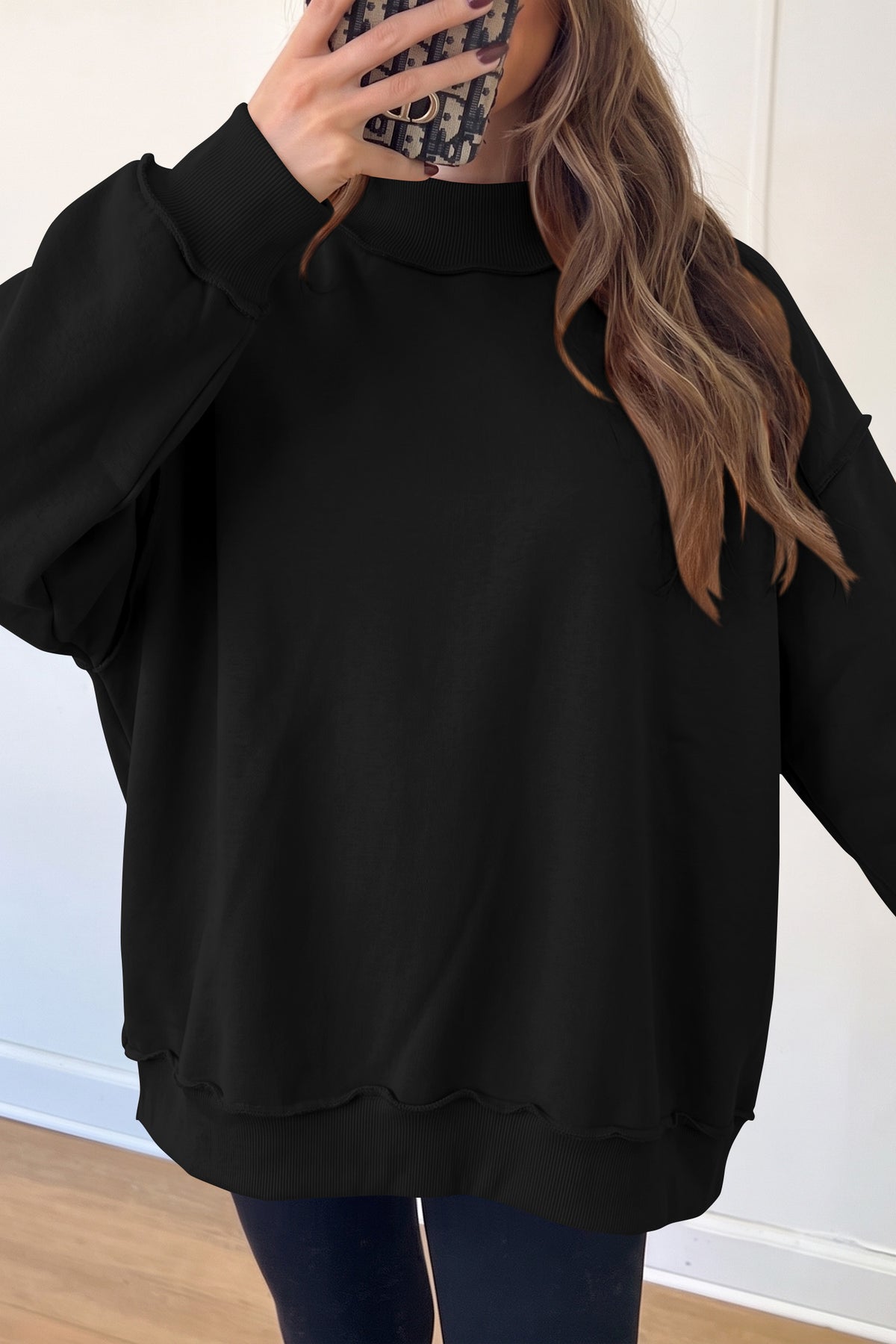 Oversize Drop Shoulder Reversible Mock Neck Sweatshirt/14 Color Options