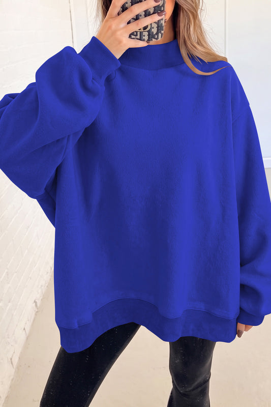 Oversize Drop Shoulder Reversible Mock Neck Sweatshirt/14 Color Options