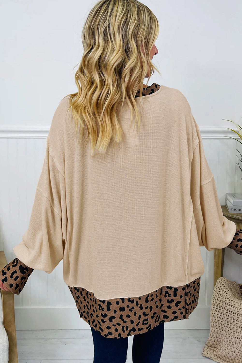 Leopard Star Patchwork Detail Raw Seam Baggy Sweatshirt