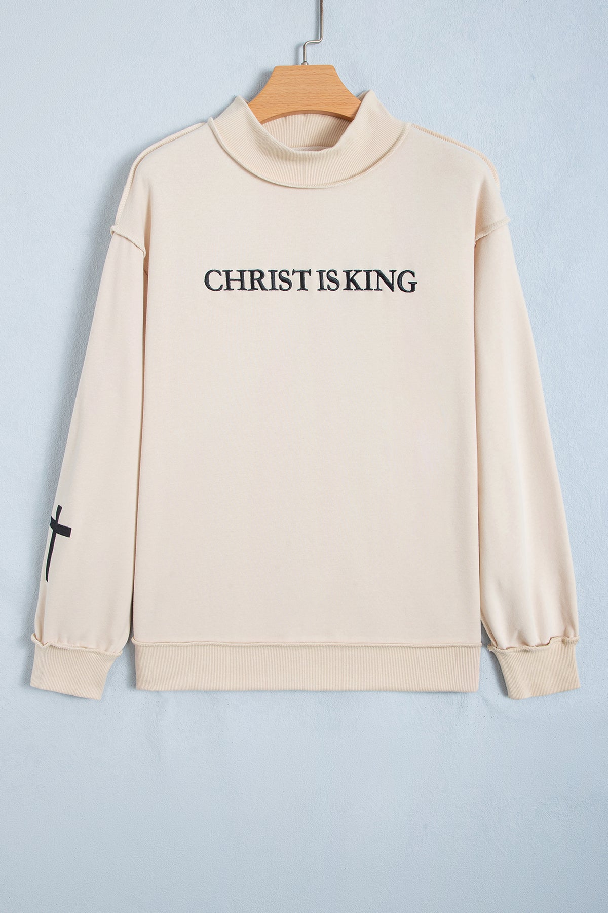 CHRIST IS KING Embroidery High Neck Baggy Sweatshirt/2 Color Options