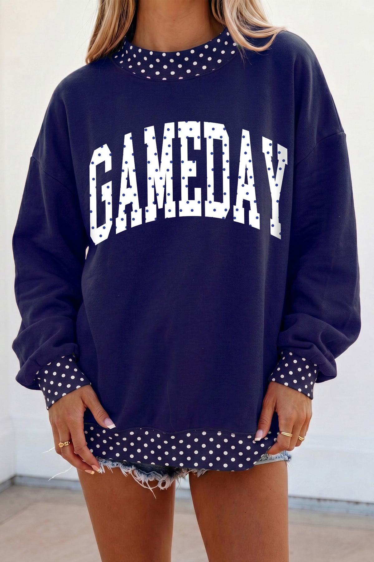Polka Dot Trim Game Day Letter Print Tunic Graphic Sweatshirt