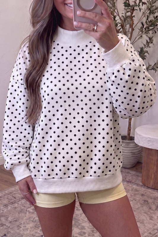 Casual Polka Dot Mock Neck Sweatshirt