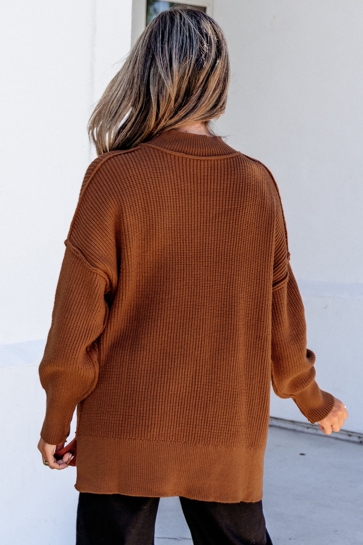Long Sleeve Ribbed Knit Stand Neck Regular Fit Sweater