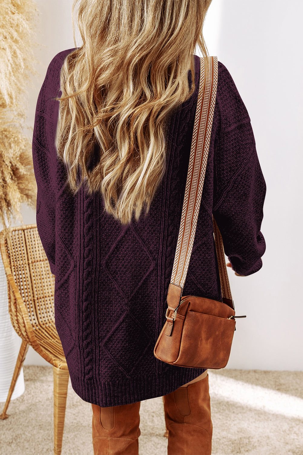 Cable Knit Drop Shoulder Loose Fit Sweater Dress/6 Color Options